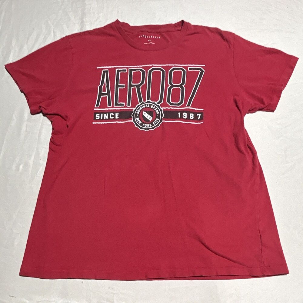 Vintage Y2K Aeropostale AERO 87 Red Graphic T-Shirt Men XL Short Sleeve Crewneck